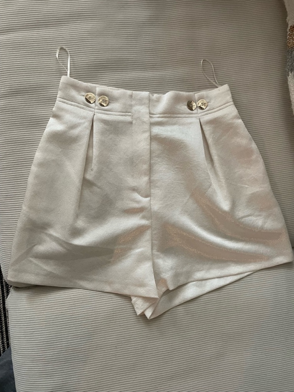 Topshop Cream High-Waist Shorts with Gold Buttons